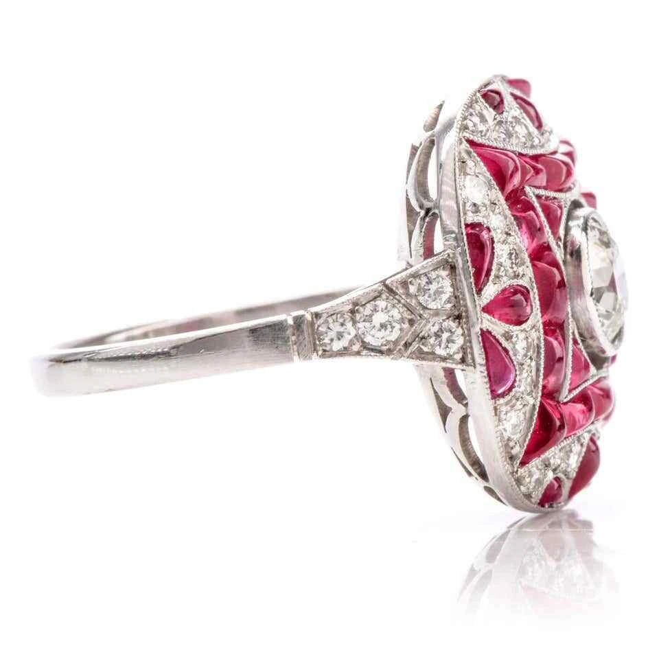 Wonderful 2.60 CT Red Ruby & White CZ Fabulous Art Deco Cocktail Engagement Ring - Image 2 of 4