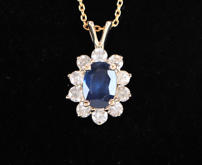 $2,950 BH EFFY 14K Yellow Gold Diamond Oval Blue Sapphire Halo Pendant ...