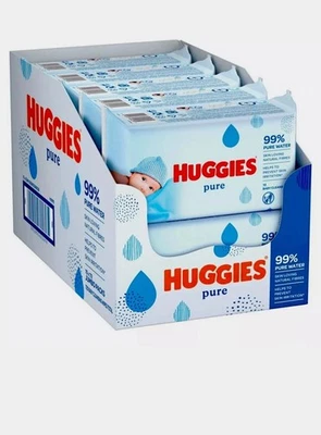 Huggies Pure Baby Wipes - Pack of 12 (12x 56 Packs, Total 672Wipes)