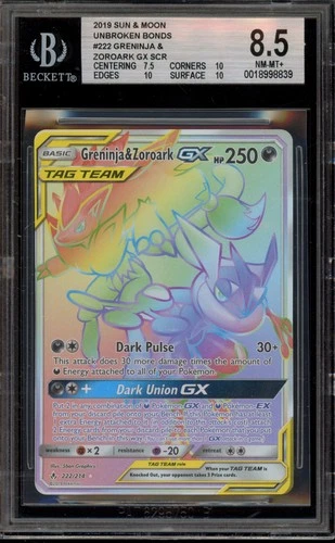 Pokemon Greninja & Zoroark GX Unbroken Bonds Secret Rare #222 BGS 8.5