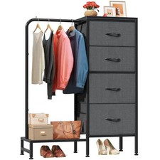 Dresser with Hanging Rack, 4 Drawers Small Dresser for Bedroom, Reversable 