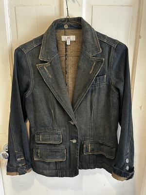 Jlo Womens Y2k Denim Jacket Size Medium Blue Long Sleeve Button Up Pockets