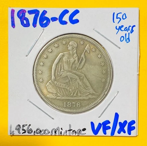 1876-CC U.S. SEATED LIBERTY SILVER HALF DOLLAR 50c COIN (XF-Extra Fine)