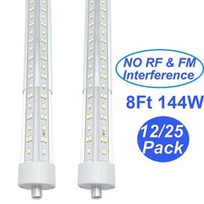 12/25 Pack T8 8Ft Led Tube Light Bulbs Single Pin Ballast Bypass 144W 6500K Led
