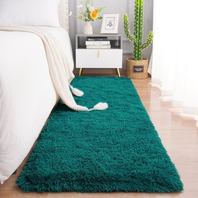 Non Shedding Shag Runner Rug 2x6 Feet Navy Blue Soft Fluffy Carpet for Bedroom