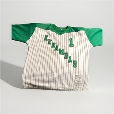 Classic Reels #1 Pinstripe Baseball Jersey, White/Green, Size L