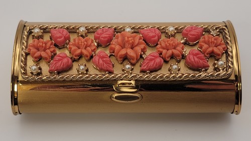 Vintage Gold Tone Faux Pearl & Coral Cigarette Holder READ