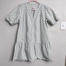 LOFT Gray Stripe Blue Dot Button Down Shirt Dress Women’s Medium Petite