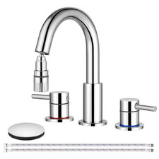 Double Handles 8 In. Widespread Bathroom Sink Faucet 3 Hole with Pull Out Spraye