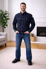 Tyndale Men's Long Sleeve FR Flame Resistant Button Down Work Shirt Size M Blue