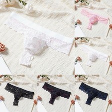 Men's Transparent Thong Underwear - Floral Lace Mesh Bulge Pouch Style