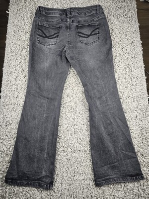John Baner Flare Pants Jeans Size 44 Gray Flared Embroidered Mid Rise Y2K Jeans