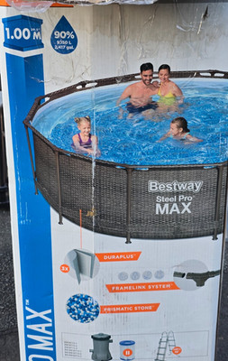 Bestway 56709 Steel Pro Max Deluxe 366 x 100 cm Pool-Set mit Leiter gebraucht