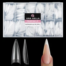 Stiletto Gel Nail Tips 504Pcs Long Stiletto Almond Clear Curved Nails Tips Half 