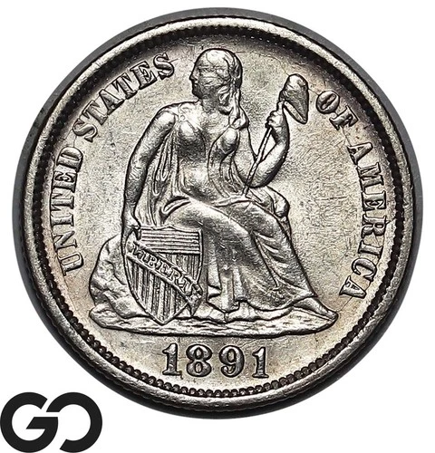 1891 Seated Liberty Dime Choice BU++, Sought After Collector Type Coin