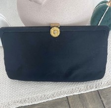 VINTAGE Coblentz black satin clutch bag with a gold closure AND original mirror