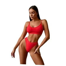 Bra and Panty Set 2 Piece Seamless Soft Bralette and Thong Medium-Large Coral
