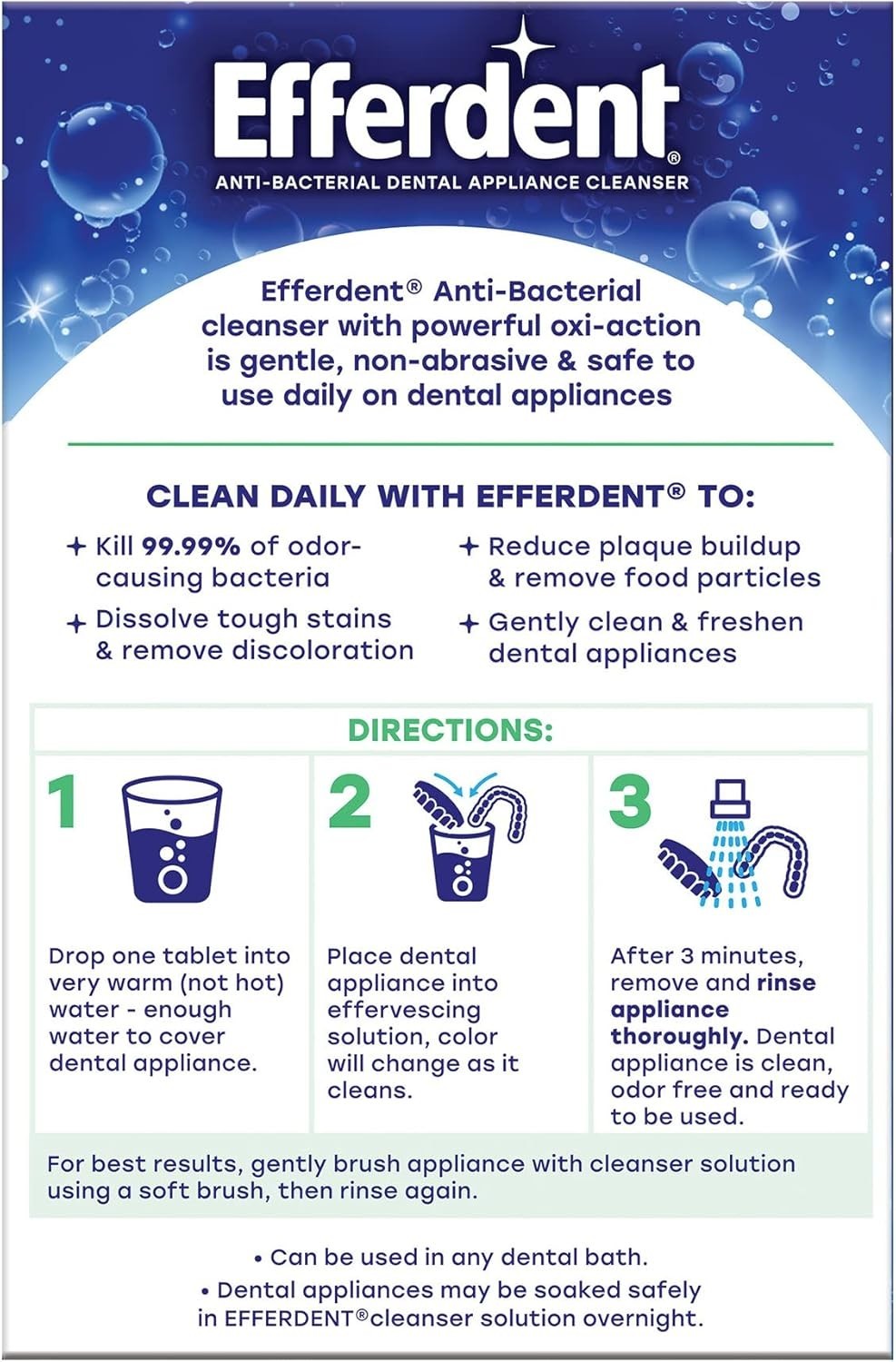 NEW Efferdent Retainer & Denture Cleaner Tablets Minty and Fresh Clean 126 Count