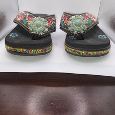 Montana West Embroidered Turquoise Beaded Concho Wedge Sandals 9 Western