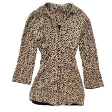 Zara Women’s 0 Pink Green Ditsy Floral Collared Long Sl Button Front Shirt Dress