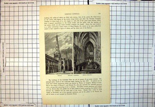 Old Lichfield Cathedral Exterior Spire People Interior Looking West 230J