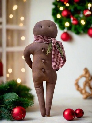 Primitive Handcrafted 19.5'' Rustic Merry Christmas Gingerbread Man w/ Scarf