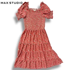 NWT Max Studio Ruffle Collar Printed Floral Smocked Tiered Maxi Dress Size XL