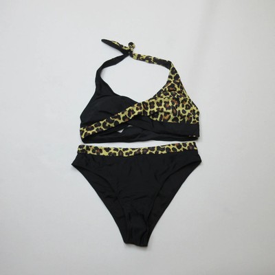 Damen Bikini Set Größe XXL Schwarz Leopardenmuster Zweiteiler Neckholder Badeanzug