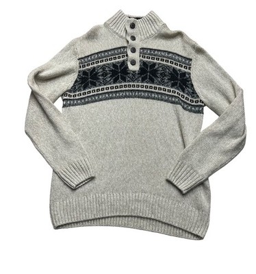 Tricots St. Raphael Snowflake Fair Isle Nordic Mock Neck Sweater Holiday Large
