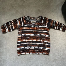 Elementz Polyester 3/4  Sleeve Black Brown Blouse Top Elastic Sleeve & Waist L