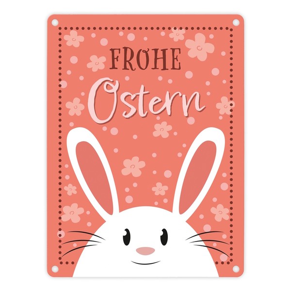 Frohe Ostern Metallschild In 15X20 Cm Mit Niedlichem Osterhasen-image