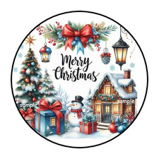 30 MERRY CHRISTMAS STICKERS ENVELOPE SEALS LABELS TAGS 1.5" ROUND SNOWMAN FAVORS
