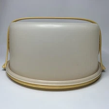 Vtg Tupperware Cake Taker Carrier with Handle Harvest Gold 1256 1257 1258