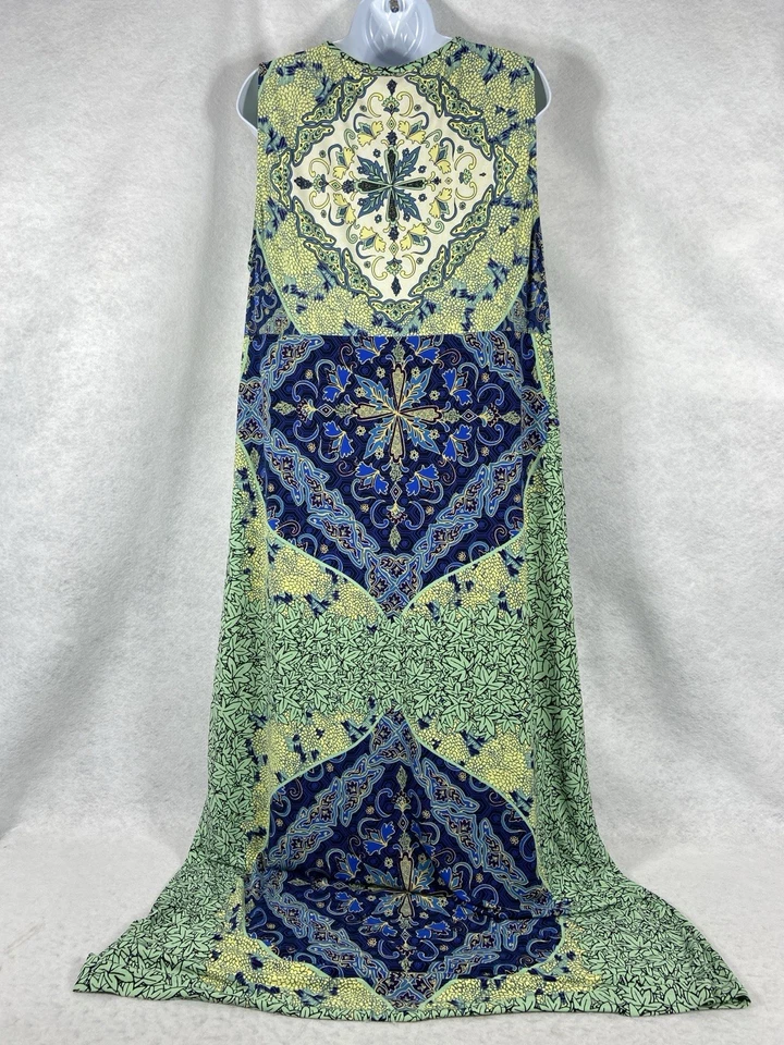 Chico’s Maxi Dress Womens 3 US 16 Green Blue High Waist Floral Sleeveless - Image 4 of 4