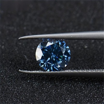 3 Ct Loose Fancy Blue Color VVS1 Moissanite Diamond  Round Cut 9x9 MM Certified