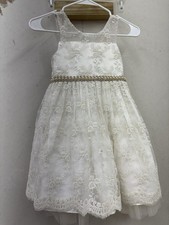 American Princess White Dress Girl Sz 6X/7 Embroidered Pearls, Flower Girl
