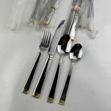 20 Pieces International Silver Glossy Gold Accent Stainless Flatware INS435 NEW