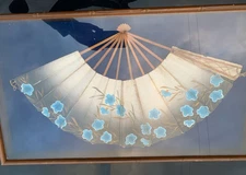 Antique Hand Fan In Shadow Box Marked July 23, 1896 With Butterfly On Back