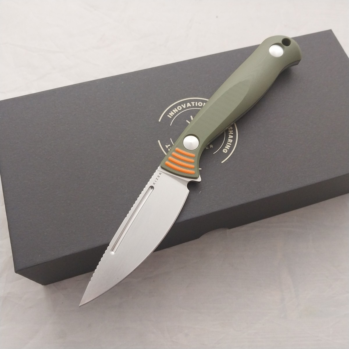 Kizer Cutlery Evenki 1 Green & Orange G10 AEB-L Steel Fixed Blade