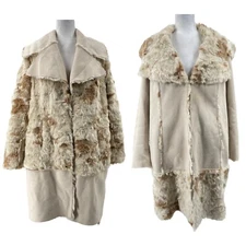 Adrienne Landau Reversible Faux Fur Suede Coat Oversized 618-051 Ivory Large