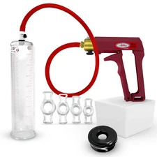 Maxi Red Handle Silicone Hose | Penis Pump 9"/12" Length | Rings & Black Sleeve 