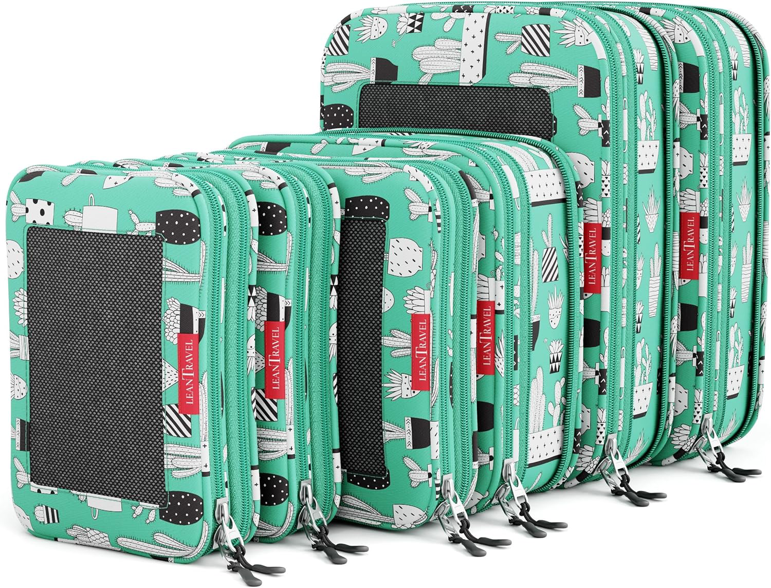 Compression Packing Cubes 6-Pack (2L+2M+2S) for Travel Organizers Green Cactus-image