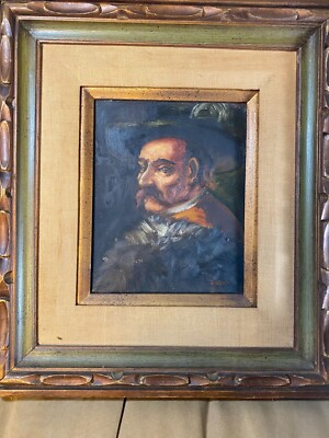 J Senf ''Portrait Of Man With Feather In Hat Scene'' Oil Painting - Signed/Framed