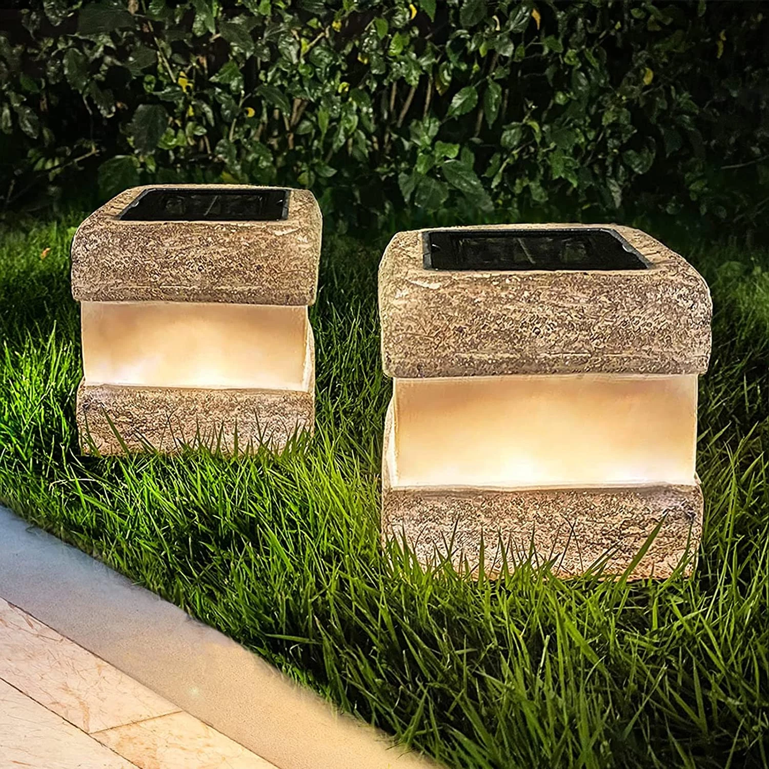 2 Pack Solar Rock Lights Outdoor - Solar Powered Landscape Ground Fake Rocks Lig