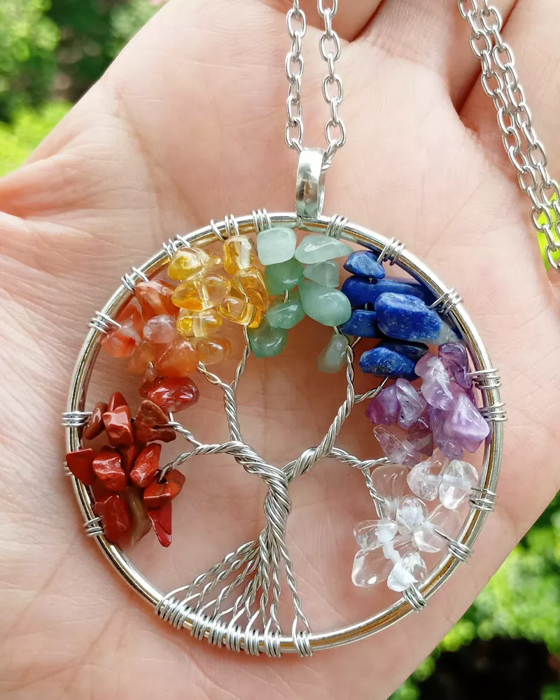 5pcs Yoga 7 Stone Tree of life Pendant Necklace Chakra Reiki