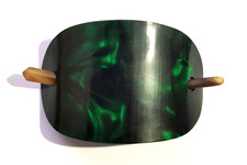 Vintage Green Hair Barrette Celuide Marble Dark Green Handmade Mid Century Vtg
