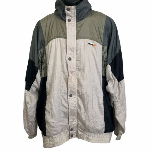 Ellesse Windbreaker Size 44 Mens White Gray Black Green Color Block Track Jacket