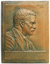 JAMES EARLE FRASER (BUFFALO NIC) 1920 THEODORE ROOSEVELT PORTRAIT  BRONZE PLAQUE