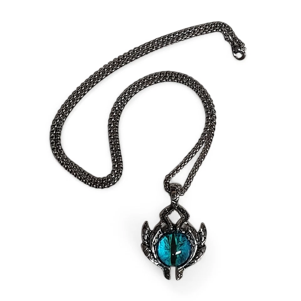 Blue Evil Eye Pendant Necklace Men's Demon Eye Men's Powerful Beast Eye 23.5" Foto 2 de 4