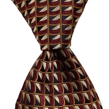 IKE BEHAR London Mens 100% Silk Necktie USA Designer Geometric Burgundy/Blue GUC